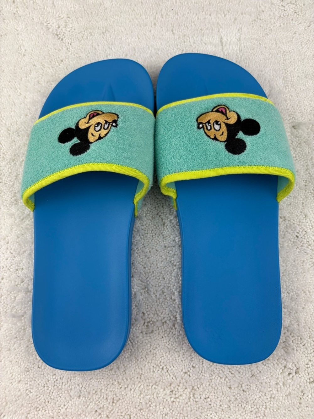Disney Mickey Mouse Slide Sandals with a Embroidered Mickey Mouse Face on Strap